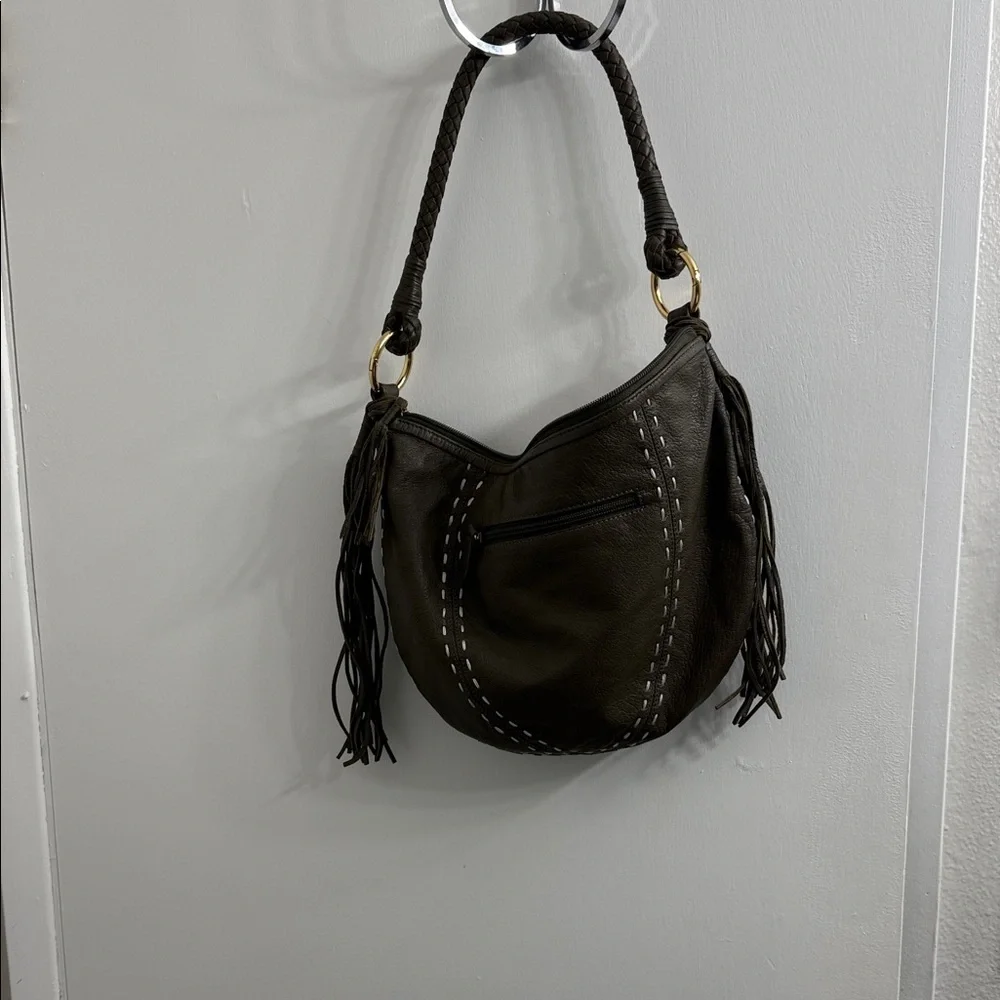 Elegant Dark geen Hobo Bag with Fringe